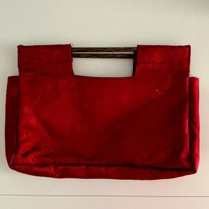 Wabag Red Silk Kimono Fabric Clutch handbag Wooden Handle